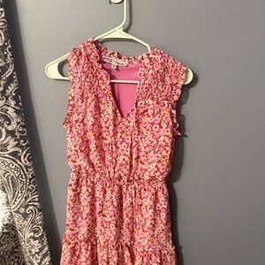 Gypsies & Moondust Pink Floral Smocked Sleeveless Mini Dress